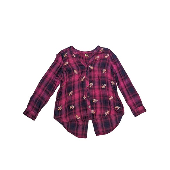 Democracy Womens Pink Shirt Plaid Long Sleeve Button Down Long Sleeve Size M - Picture 2 of 13